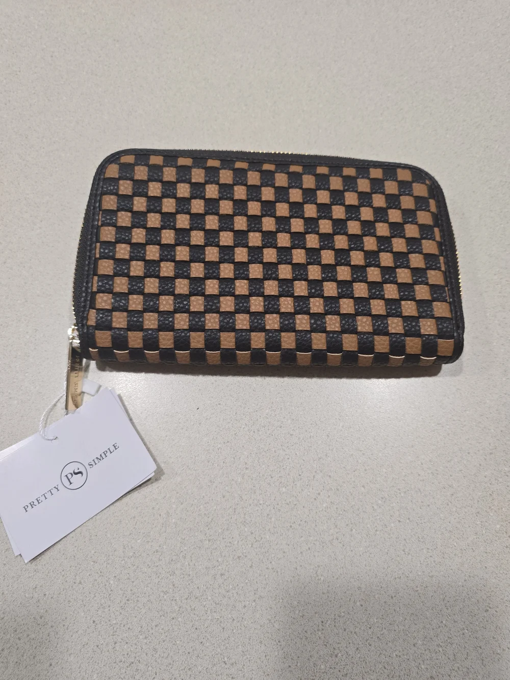 Pretty Simple Brown & Black Check Zip Card Holder